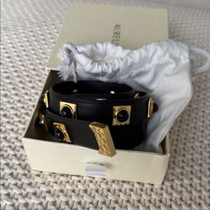 Aureum No. 02 Black Belt, Leather, 24k Gold Studded